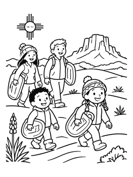 Free printable Family Sledding Adventure In New Mexico coloring page