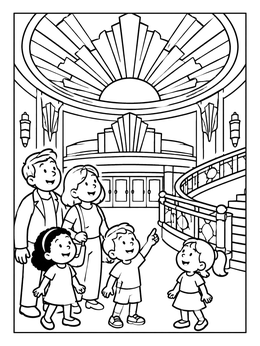Free printable Family Touring An Art Deco Theater coloring page