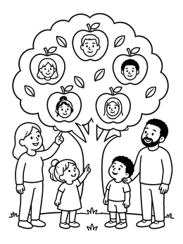 Free printable Family Tree With Apple Portraits coloring page