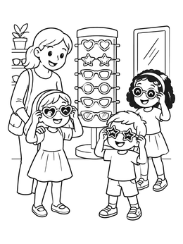 Free printable Family Trying On Fun Sunglasses coloring page