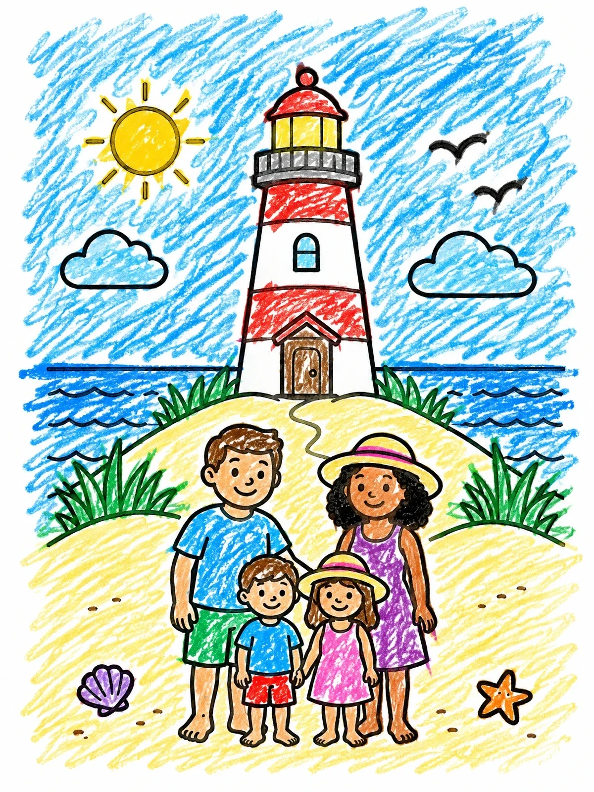 Colored example of the Family Visit To The Lighthouse coloring page