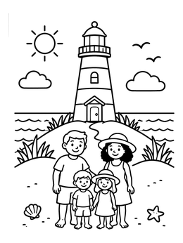 Free printable Family Visit To The Lighthouse coloring page