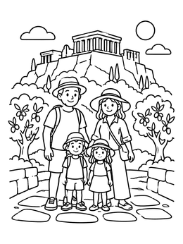 Free printable Family Visiting The Acropolis In Greece coloring page