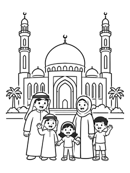 Free printable Family Visiting The Grand Mosque coloring page
