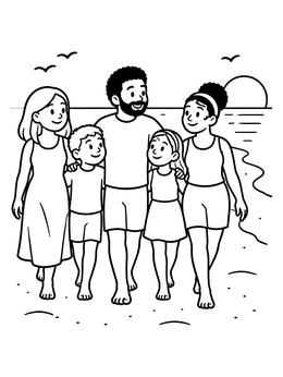Free printable Family Walking On The Beach coloring page
