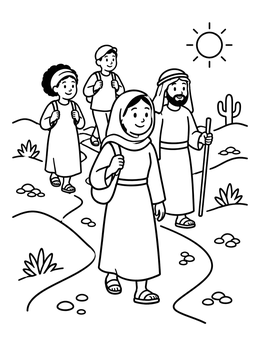 Free printable Family Walking Through The Desert coloring page
