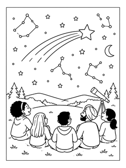 Free printable Family Watching A Shooting Star coloring page