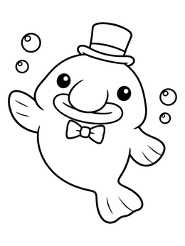 Free printable Fancy Blobfish In Top Hat And Bow Tie coloring page
