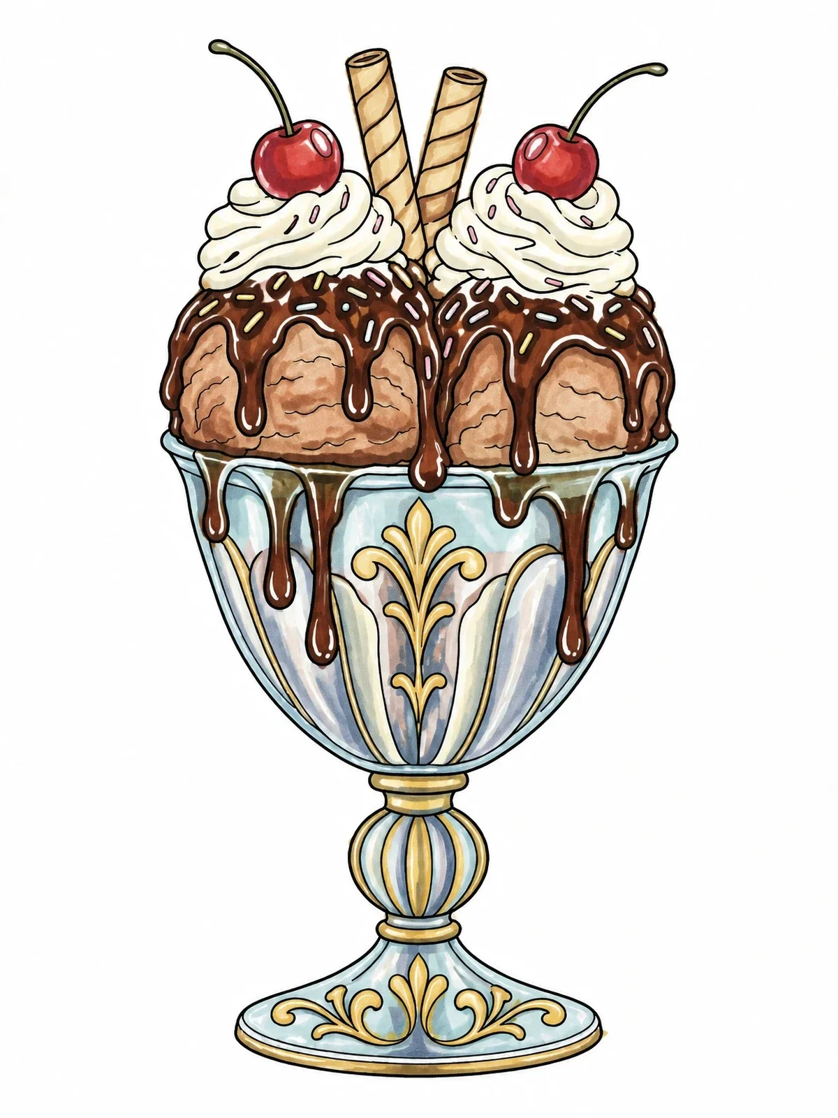 Colored example of the Fancy Ice Cream Sundae Goblet coloring page