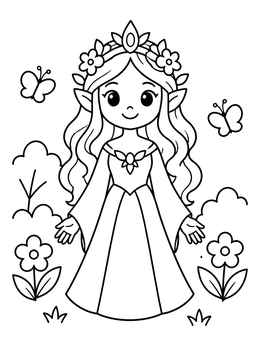 Free printable Cute Elf Princess In The Meadow coloring page