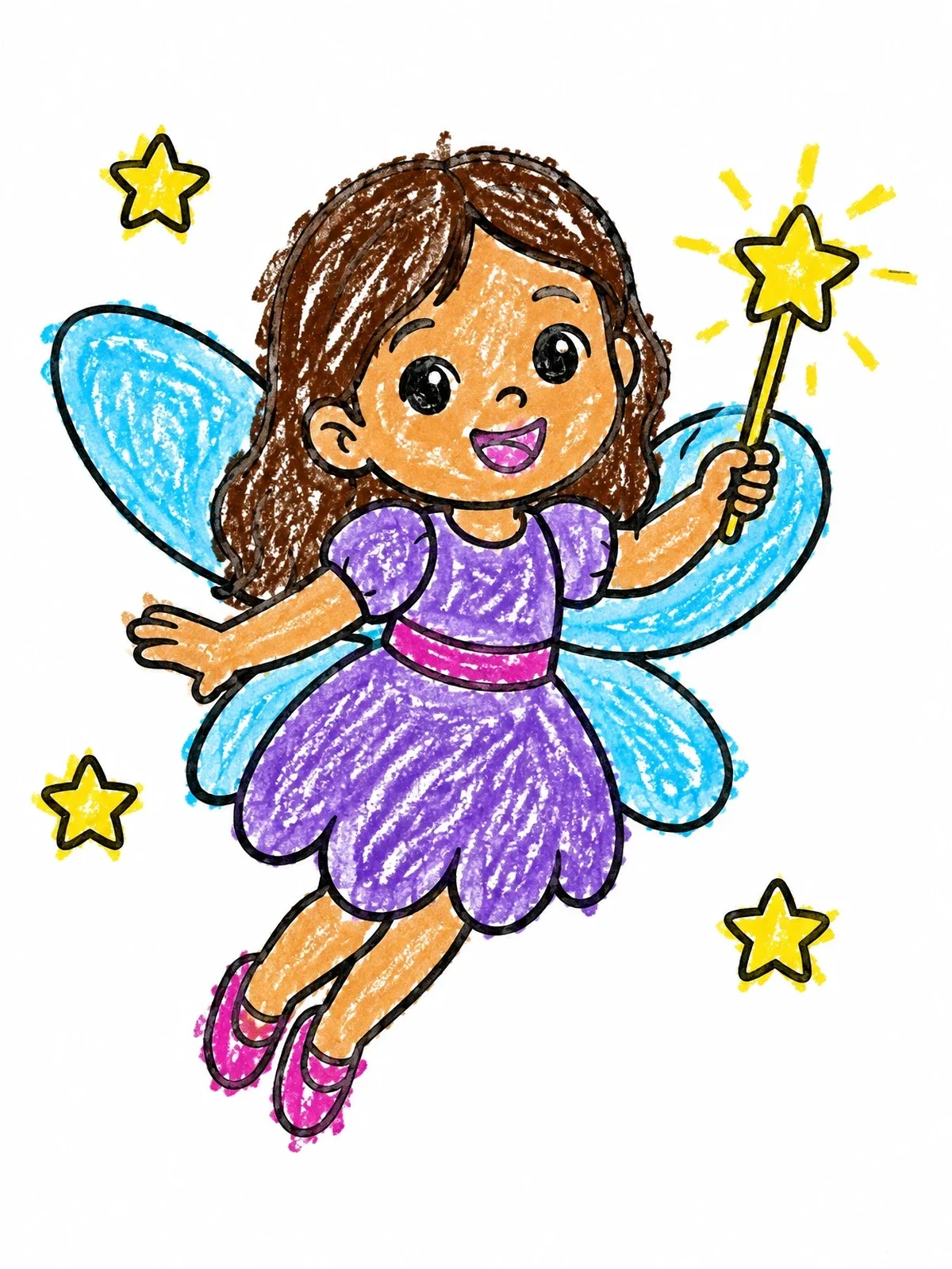 Colored example of the Cute Fairy With Magic Wand coloring page