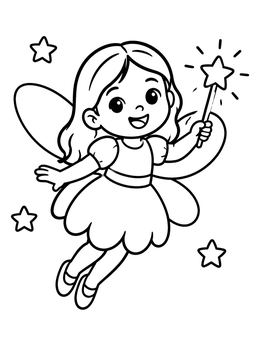 Free printable Cute Fairy With Magic Wand coloring page