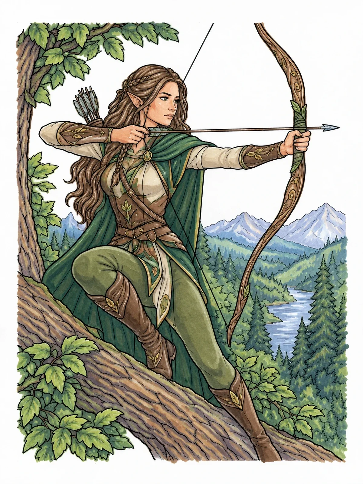 Colored example of the Elf Archer On A Tree Branch coloring page