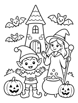 Free printable Elf And Witch By Tower coloring page
