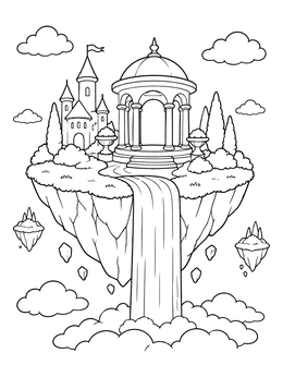 Free printable Floating Island With Gazebo And Waterfall coloring page