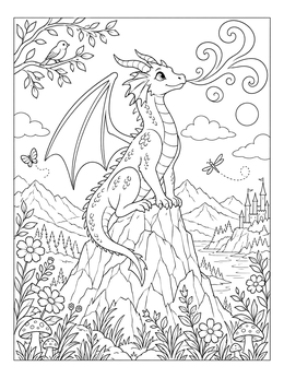 Free printable Friendly Dragon On A Mountain Peak coloring page