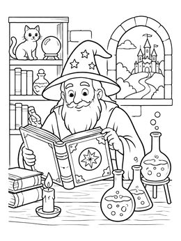 Free printable Friendly Wizard In His Study coloring page
