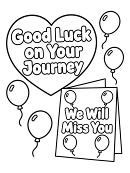 Free printable Farewell Card And Heart Balloons coloring page