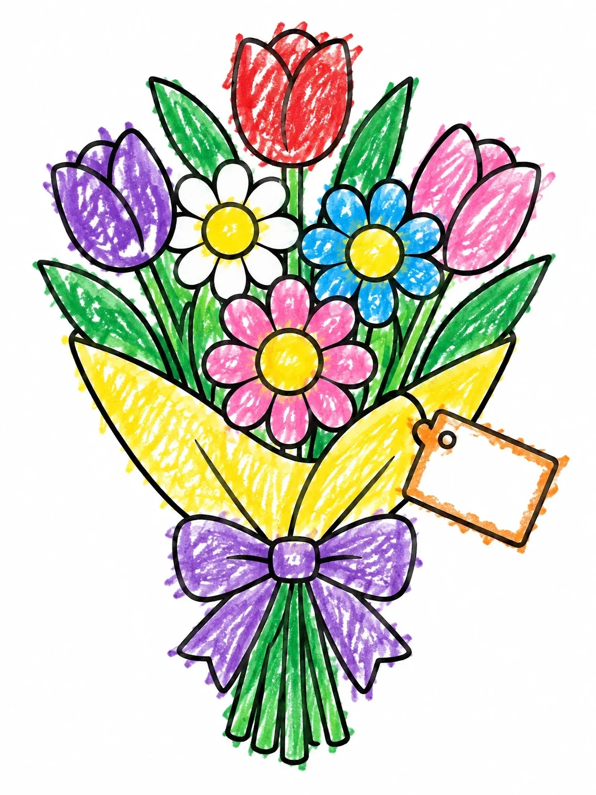 Colored example of the Farewell Flower Bouquet With Gift Tag coloring page