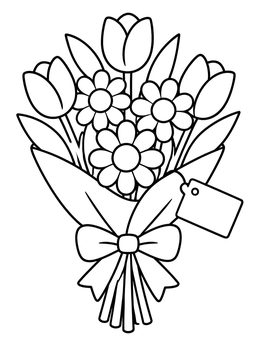 Free printable Farewell Flower Bouquet With Gift Tag coloring page