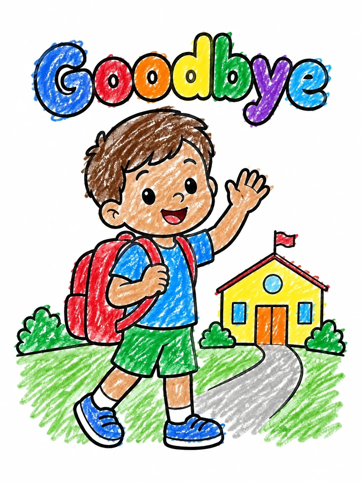 Colored example of the Boy Waving Goodbye From School coloring page