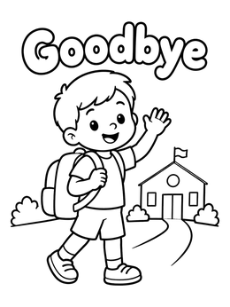 Free printable Boy Waving Goodbye From School coloring page