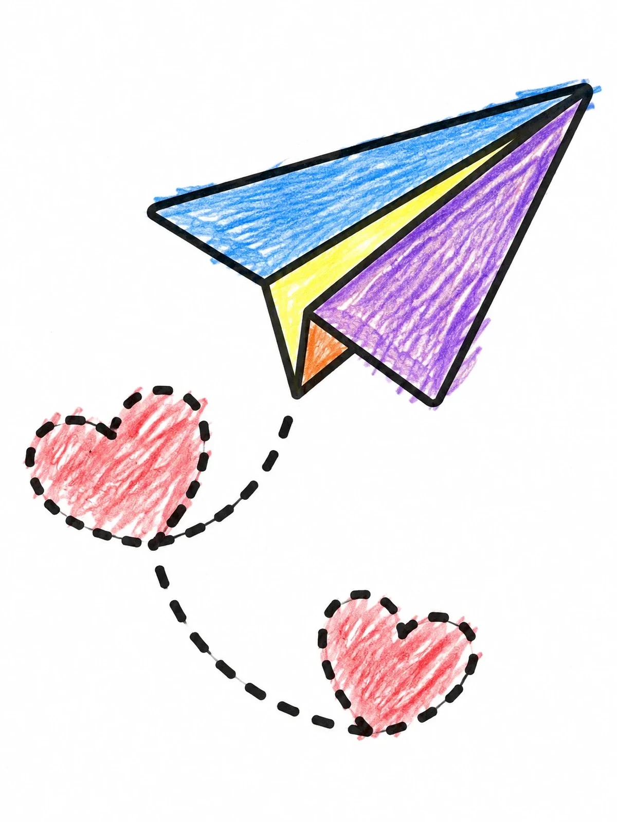Colored example of the Paper Airplane With Heart Trails coloring page