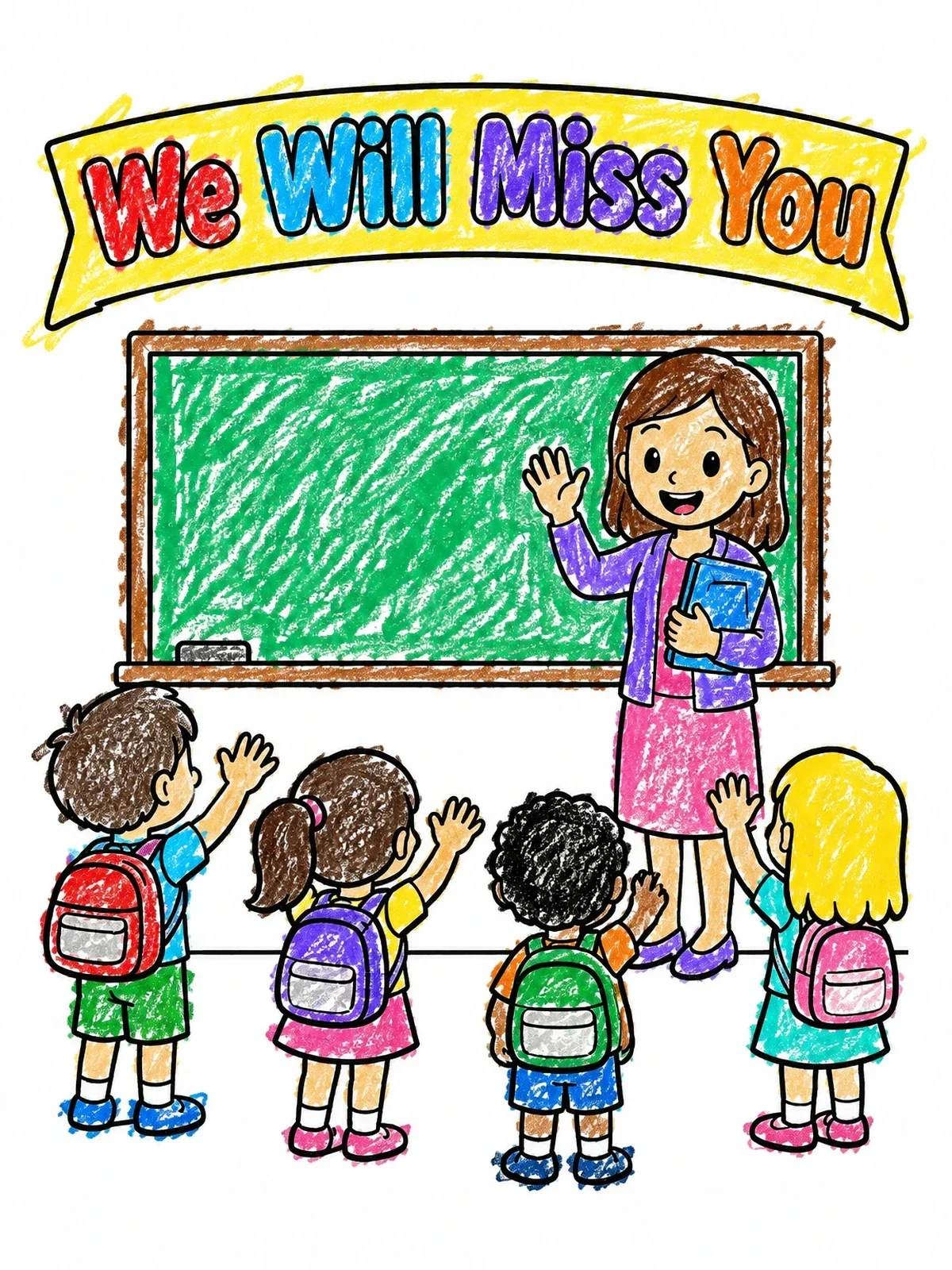 Colored example of the Students Waving Goodbye To Teacher coloring page