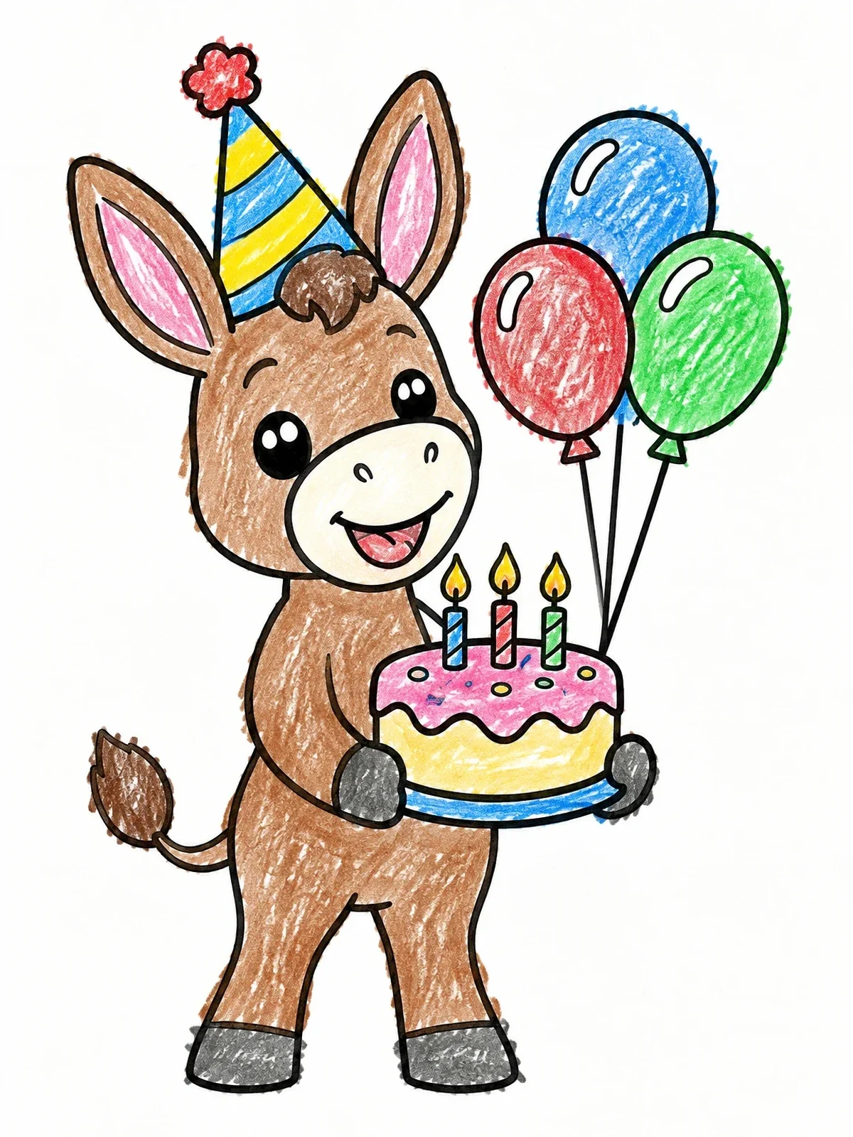 Colored example of the Birthday Donkey With Cake coloring page