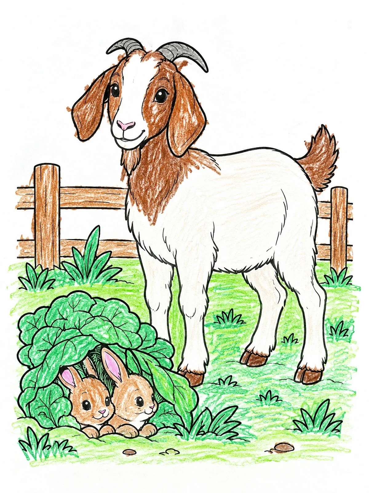 Colored example of the Boer Goat And Little Bunnies coloring page
