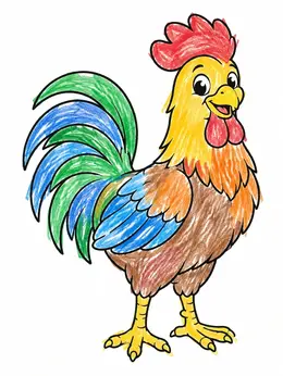 Rooster Library Class Cheerful Cartoon Rooster Standing Proud – Farm Animals Coloring Page