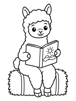 A sweet alpaca sits on hay in this farm animals coloring page.
