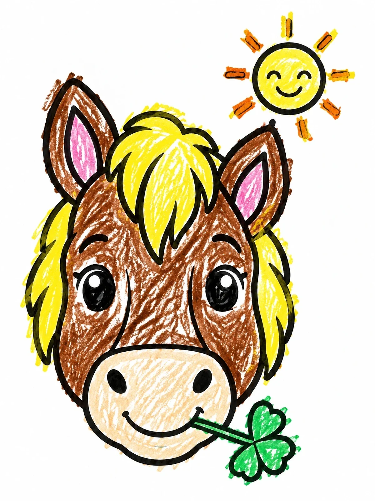 Colored example of the Cute Clydesdale Foal With Clover coloring page