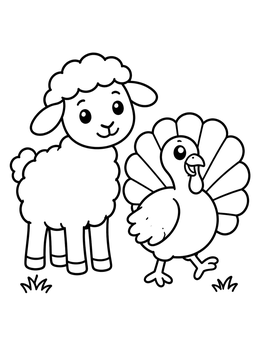 Free printable Cute Lamb And Friendly Turkey coloring page