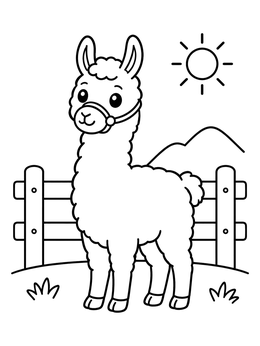 Free printable Cute Llama By The Wooden Fence coloring page