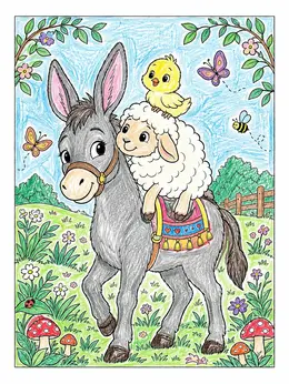 Color Draw Animals Donkey, Lamb, And Little Chick – Farm Animals Coloring Page