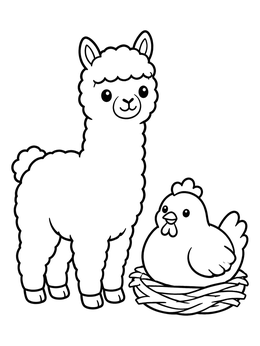Free printable Fluffy Alpaca And Nesting Hen coloring page