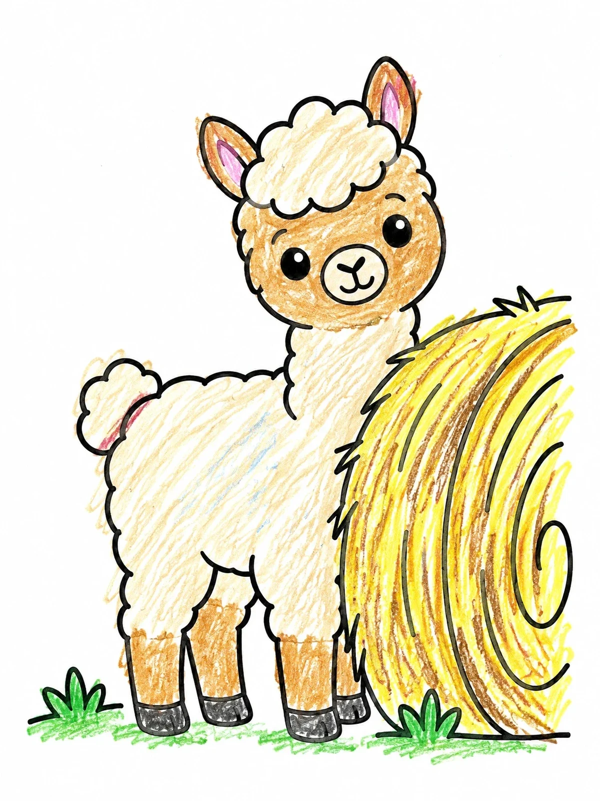 Colored example of the Fluffy Alpaca Next To Hay Bale coloring page