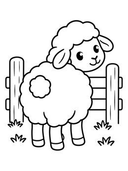 A cute lamb smiles on this farm animals coloring page.