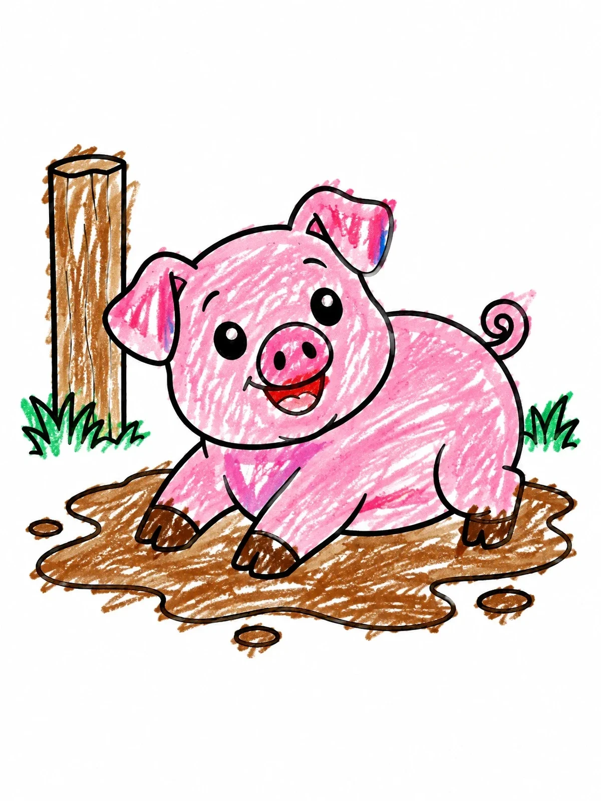 Colored example of the Happy Pig In Mud Puddle coloring page