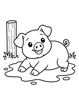 Free printable Happy Pig In Mud Puddle coloring page