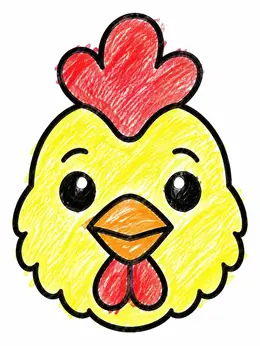 Cute Cartoon Chicken Face – Farm Coloring Page