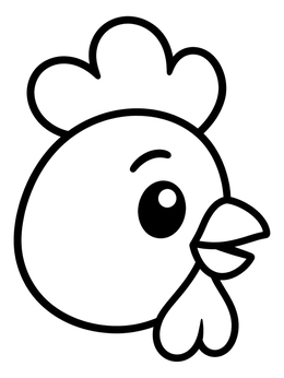 A simple chicken head in profile on a cute farm coloring page.