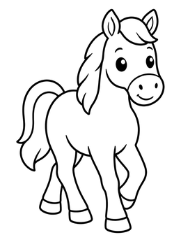 A cute cartoon pony in a cheerful farm coloring page.