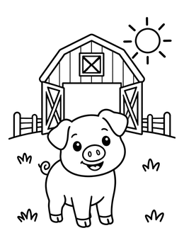 Free printable Cute Little Pig By The Barn coloring page