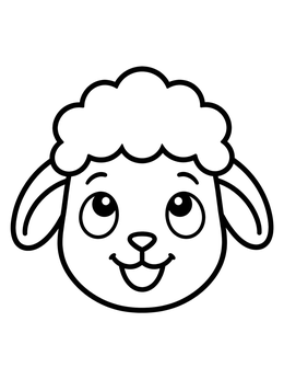 A simple farm coloring page showing a happy lamb face looking up.