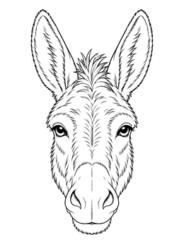 Detailed donkey portrait in this farm coloring page.