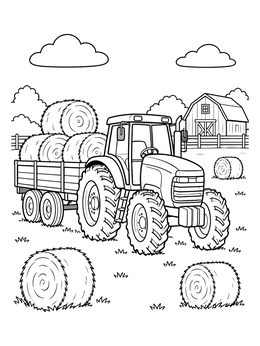 Free printable Farm Tractor Hauling Hay Bales coloring page