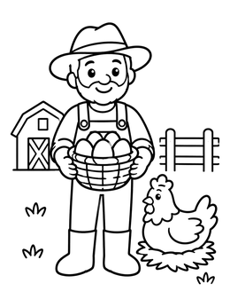 Free printable Farmer Holding A Basket Of Eggs coloring page