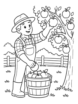 Free printable Farmer Picking Fresh Apples coloring page